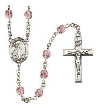 Silver Plated 6mm Fire Polished Saint Bridget of Sweden Rosary in Light Amethyst