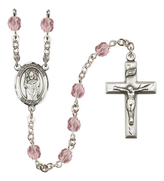 Silver Plated 6mm Fire Polished Saint Stanislaus Rosary in Light Amethyst