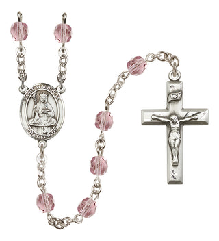 Silver Plated 6mm Fire Polished Saint Walburga Rosary in Light Amethyst