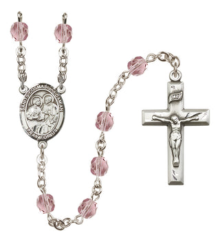 Silver Plated 6mm Fire Polished Saints Cosmas & Damian Rosary in Light Amethyst