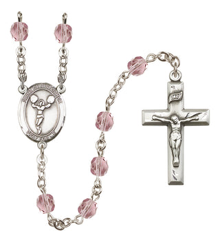 Silver Plated 6mm Fire Polished Saint Christopher/Cheerleading Rosary in Light Amethyst
