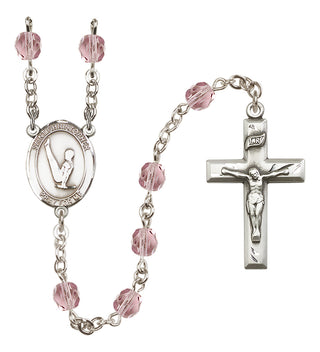 Silver Plated 6mm Fire Polished Saint Christopher/Gymnastics Rosary in Light Amethyst