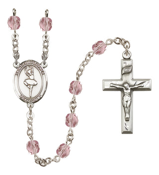 Silver Plated 6mm Fire Polished Saint Christopher/Dance Rosary in Light Amethyst