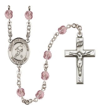 Silver Plated 6mm Fire Polished Saint Christopher/Soccer Rosary in Light Amethyst