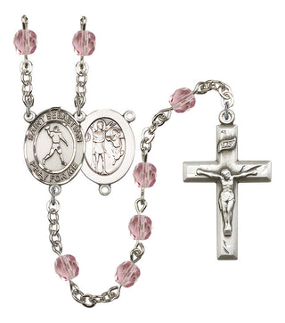 Saint Sebastian and Football Rosary with Light Amethyst Beads