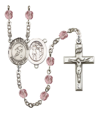 Saint Sebastian and Soccer Rosary with Light Amethyst Beads