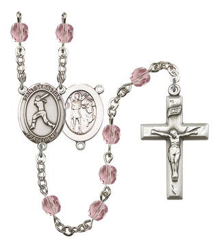 Saint Sebastian and Softball Rosary with Light Amethyst Beads