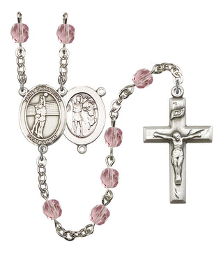 Saint Sebastian and Volleyball Rosary with Light Amethyst Beads