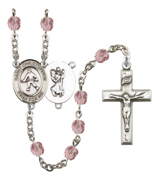 Saint Christopher and Field Hockey Rosary with Light Amethyst Beads