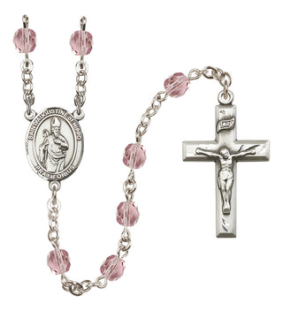 Silver Plated 6mm Fire Polished Saint Augustine of Hippo Rosary in Light Amethyst