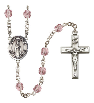 Silver Plated 6mm Fire Polished Our Lady of Fatima Rosary in Light Amethyst