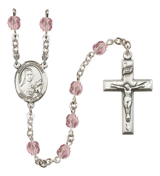 Silver Plated 6mm Fire Polished Saint Therese of Lisieux Rosary in Light Amethyst