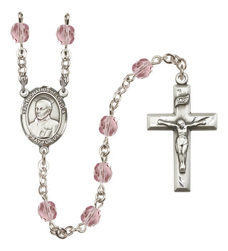 Silver Plated 6mm Fire Polished Saint Ignatius of Loyola Rosary in Light Amethyst