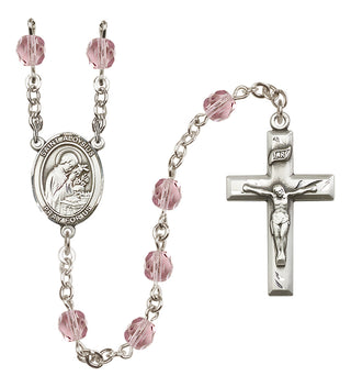 Silver Plated 6mm Fire Polished Saint Aloysius Gonzaga Rosary in Light Amethyst