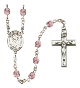 Silver Plated 6mm Fire Polished Saint Dominic Savio Rosary in Light Amethyst