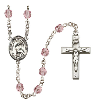 Silver Plated 6mm Fire Polished Saint Teresa of Calcutta Rosary in Light Amethyst