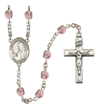 Silver Plated 6mm Fire Polished Saint Finnian of Clonard Rosary in Light Amethyst