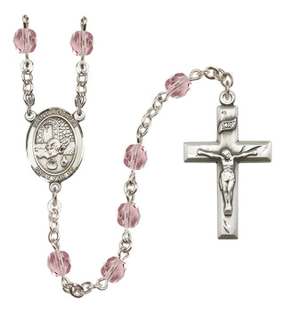 Silver Plated 6mm Fire Polished Saint Rosalia Rosary in Light Amethyst