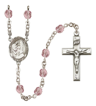 Silver Plated 6mm Fire Polished Saint Elizabeth of the Visitation Rosary in Light Amethyst