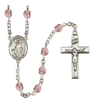 Silver Plated 6mm Fire Polished Saint Anthony of Egypt Rosary in Light Amethyst