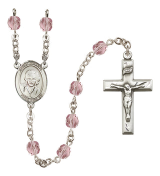 Silver Plated 6mm Fire Polished Saint Gianna Beretta Molla Rosary in Light Amethyst