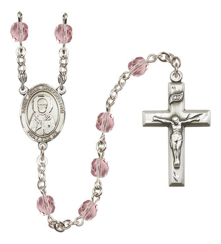Silver Plated 6mm Fire Polished Saint John Chrysostom Rosary in Light Amethyst