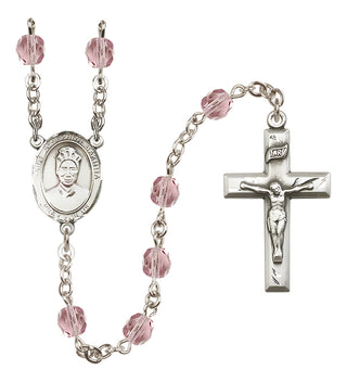 Silver Plated 6mm Fire Polished Saint Josephine Bakhita Rosary in Light Amethyst