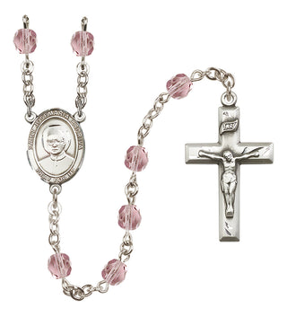 Silver Plated 6mm Fire Polished Saint Josemaria Escriva Rosary in Light Amethyst