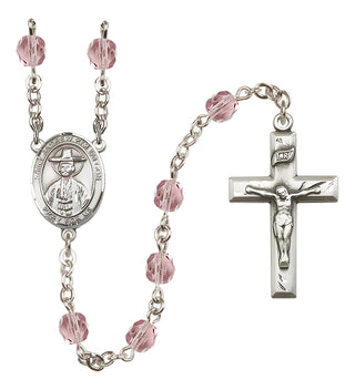 Silver Plated 6mm Fire Polished Saint Andrew Kim Taegon Rosary in Light Amethyst
