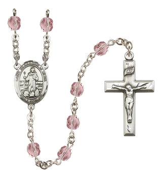 Silver Plated 6mm Fire Polished Saint Bernadine of Sienna Rosary in Light Amethyst