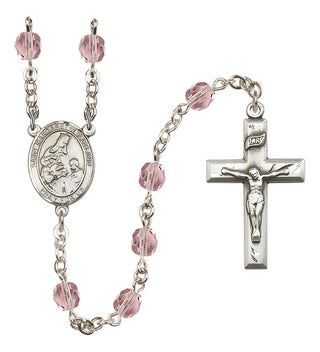 Silver Plated 6mm Fire Polished Saint Margaret of Scotland Rosary in Light Amethyst