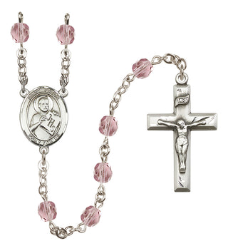 Silver Plated 6mm Fire Polished Saint Viator of Bergamo Rosary in Light Amethyst