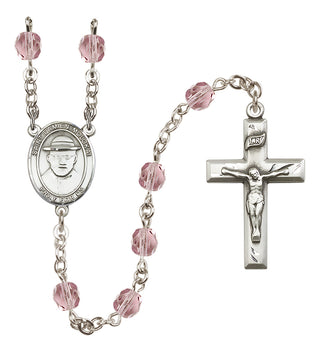 Silver-Plated 6mm Saint Damien of Molokai  Engraved Catholic Rosaries