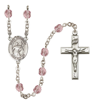Silver Plated 6mm Fire Polished Saint Theodore Stratelates Rosary in Light Amethyst