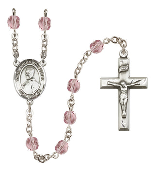 Silver Plated 6mm Fire Polished Saint Andre Bessette Rosary in Light Amethyst