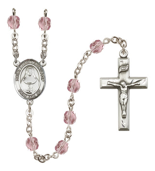 Silver Plated 6mm Fire Polished Saint Mary Mackillop Rosary in Light Amethyst