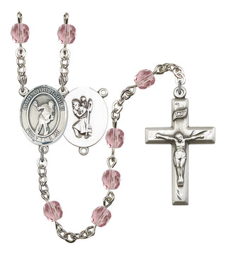 Saint Christopher and Lacrosse Rosary with Light Amethyst Beads