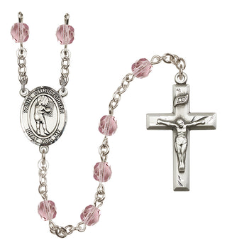 Silver Plated 6mm Fire Polished Saint Christopher/Basketball-Women Rosary in Light Amethyst