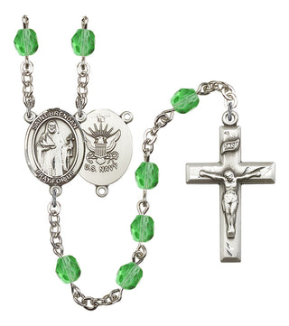 Saint Brendan The Navigator and Navy Rosary with Peridot Beads