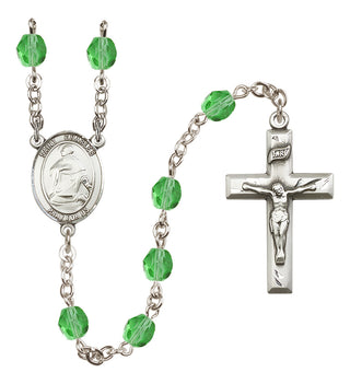 Silver Plated 6mm Fire Polished Saint Charles Borromeo Rosary in Peridot