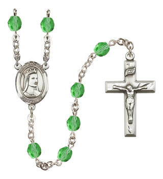 Silver Plated 6mm Fire Polished Saint Elizabeth of Hungary Rosary in Peridot