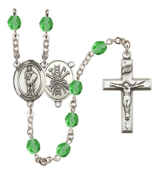 Silver Plated 6mm Fire Polished Saint Florian/Firefighter Rosary in Peridot
