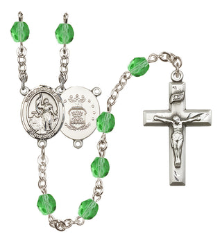 Silver Plated 6mm Fire Polished Saint Joan of Arc / Air Force Rosary in Peridot