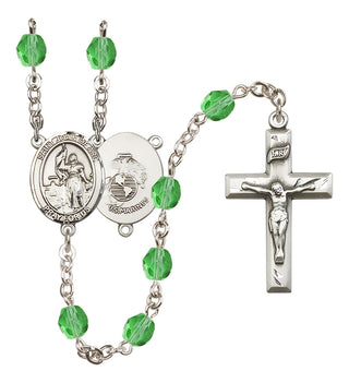 Silver Plated 6mm Fire Polished Saint Joan of Arc / Marines Rosary in Peridot