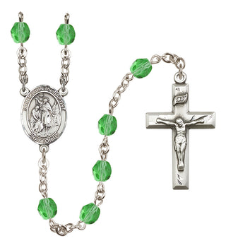 Silver Plated 6mm Fire Polished Saint John the Baptist Rosary in Peridot