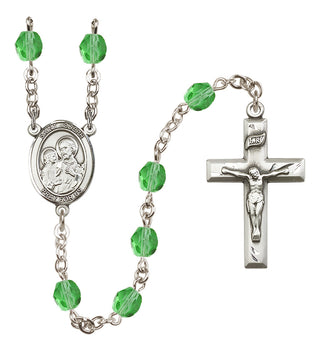 Silver Plated 6mm Fire Polished Saint Joseph Rosary in Peridot