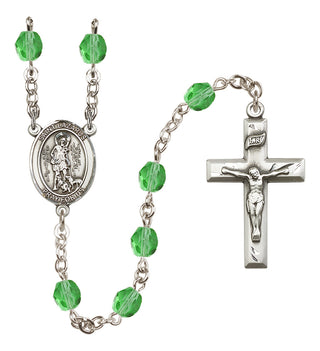 Silver Plated 6mm Fire Polished Saint Lazarus Rosary in Peridot
