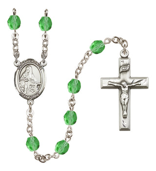 Silver Plated 6mm Fire Polished Saint Veronica Rosary in Peridot