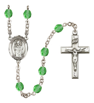 Silver Plated 6mm Fire Polished Saint Stanislaus Rosary in Peridot