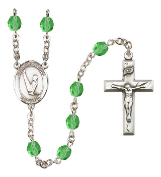 Silver Plated 6mm Fire Polished Saint Christopher/Gymnastics Rosary in Peridot